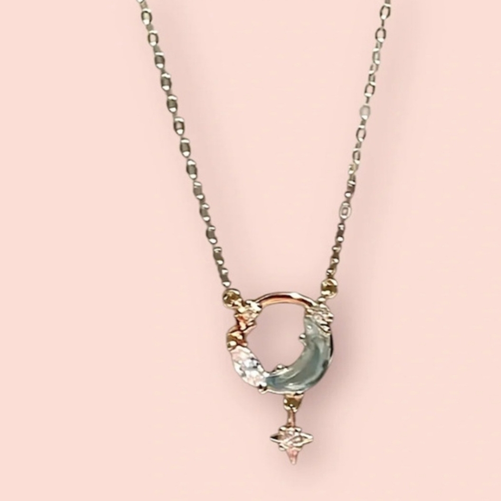 NWT Elegant Silver and Gold Moon Pendant Necklace
